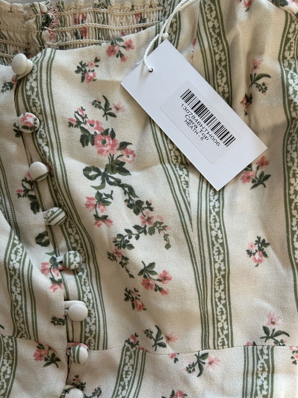 Reformation Cera Heath Floral Bow Button Front Bodice Blouse NWT Size 6 - Picture 6 of 6